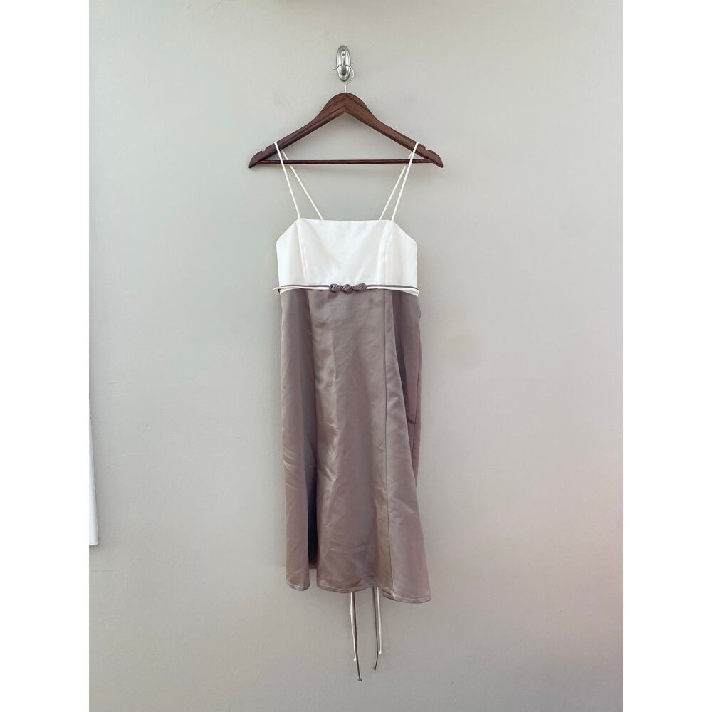 VINTAGE Y2K BARI-JAY Bronze Brown and White Formal Midi Dress Size Women's 4/6